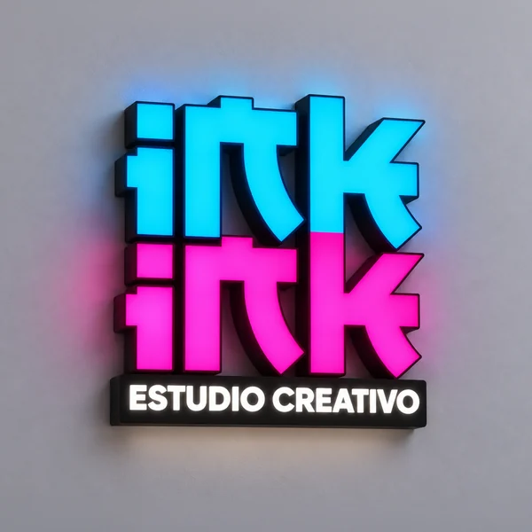 Letrero luminoso Inkink en cian, magenta y blanco