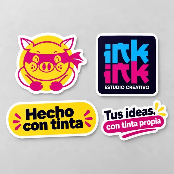 Stickers del cerdito, logotipo y frases de Inkink