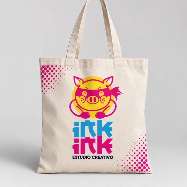 Bolsa de lona con la identidad Inkink y semitonos magenta